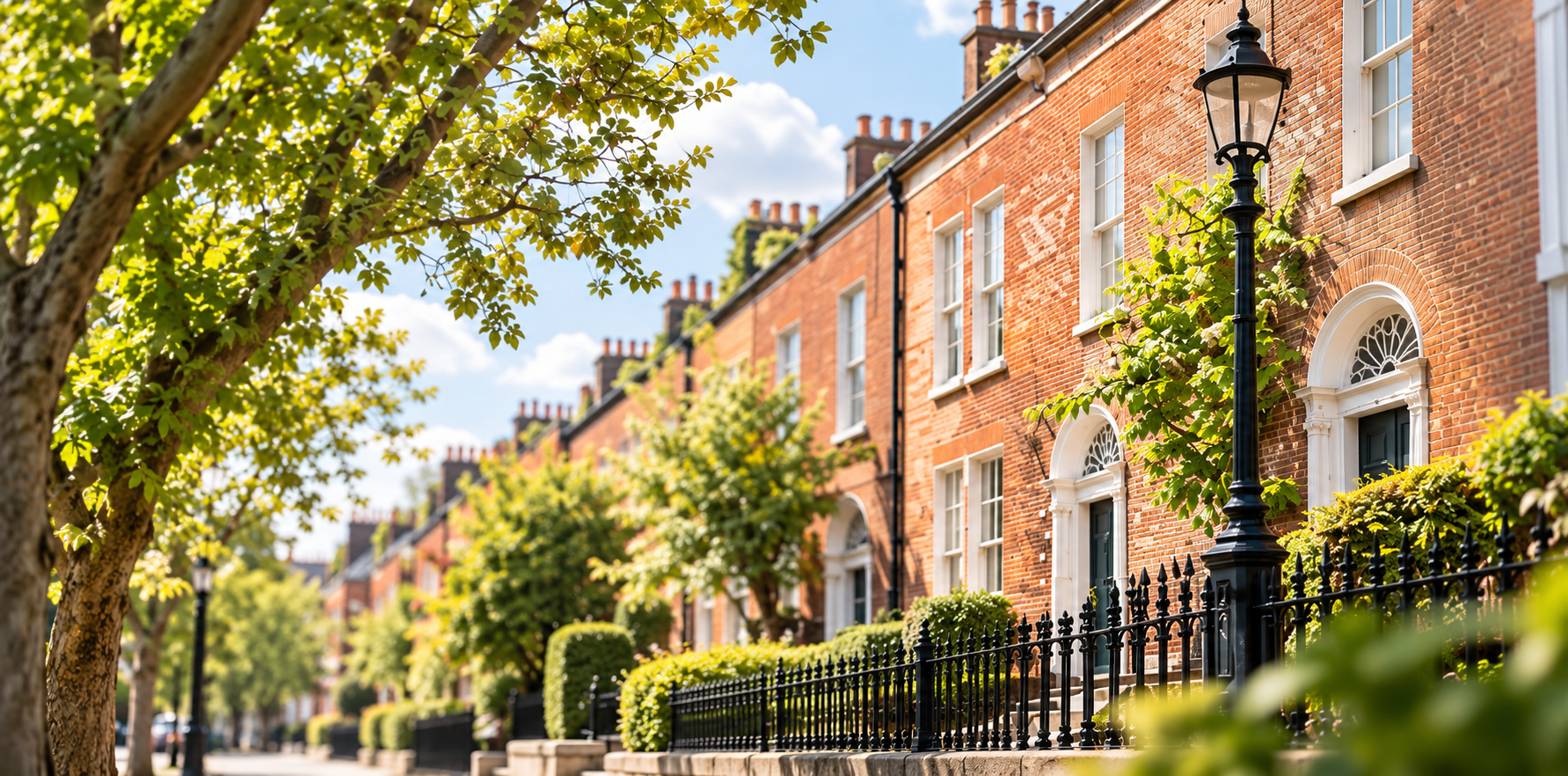Red-brick Dublin homes on a leafy street